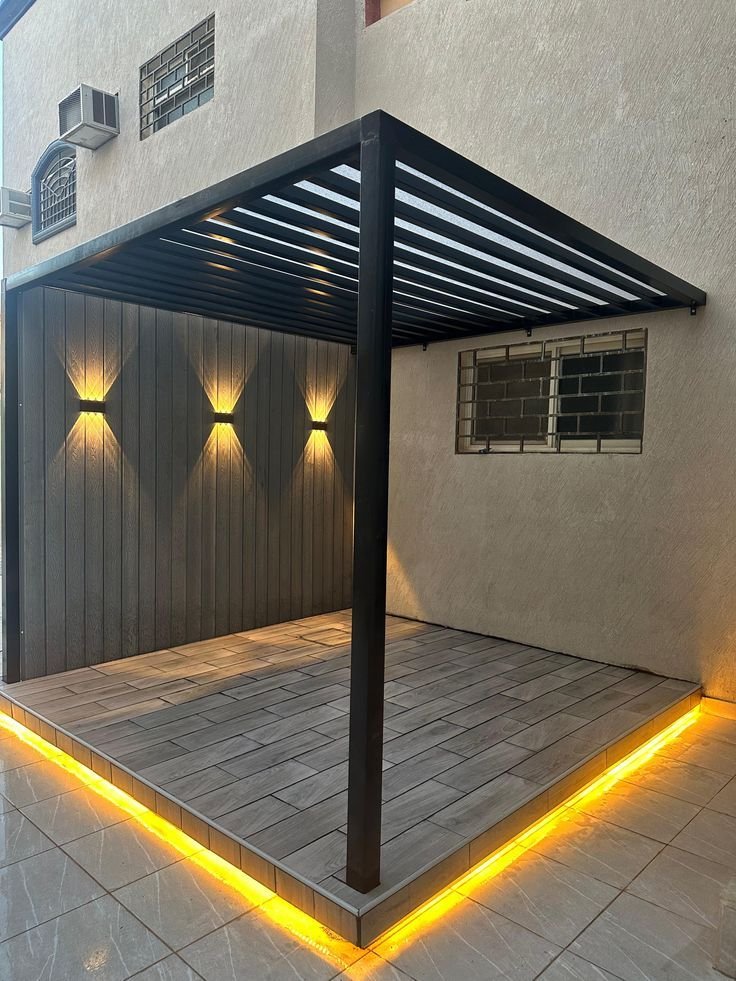 برجولة "PVC" مع خلفية جدارية وإضاءة LED.